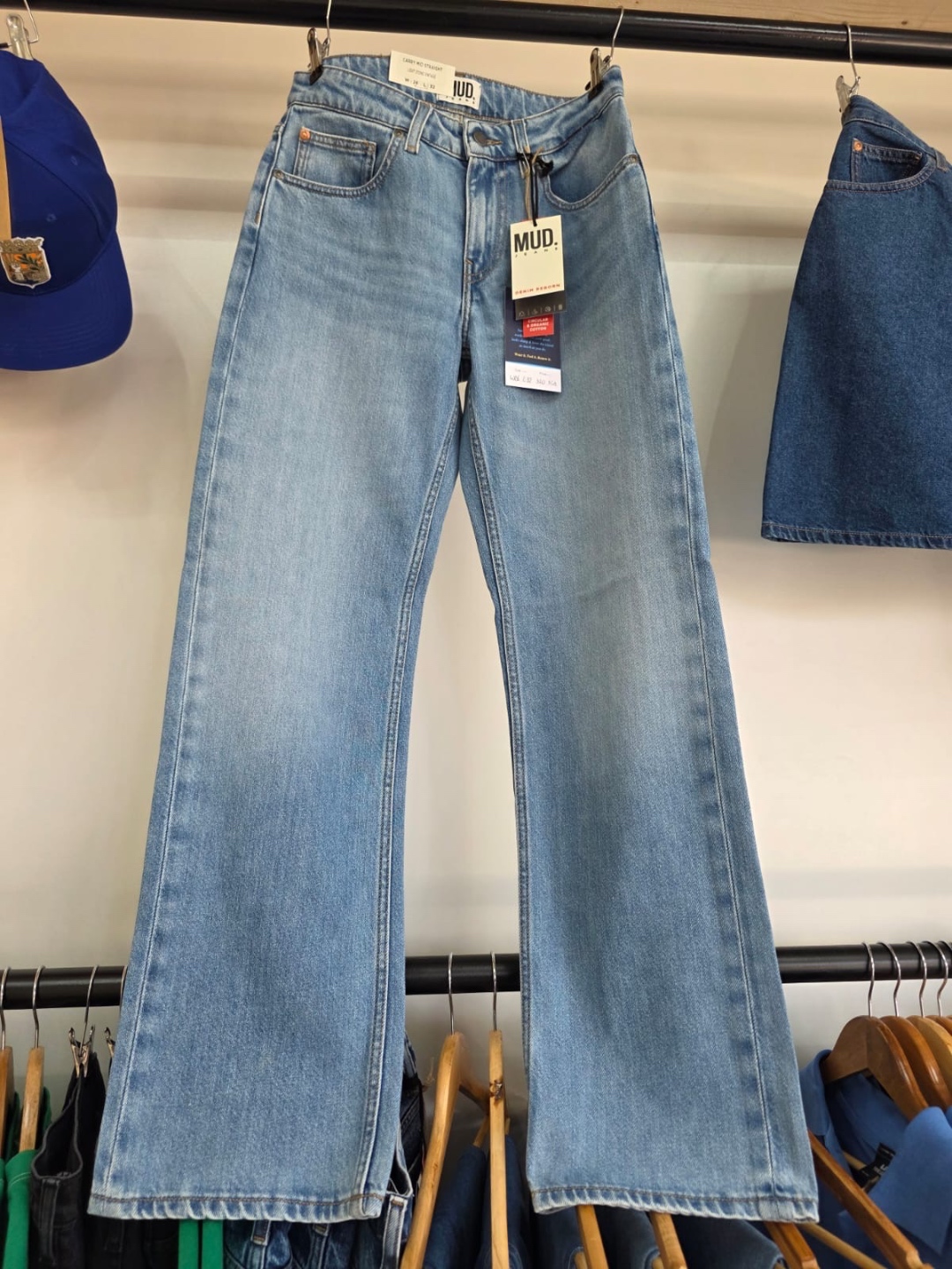 MUD Jeans light blue straight jeans — front view