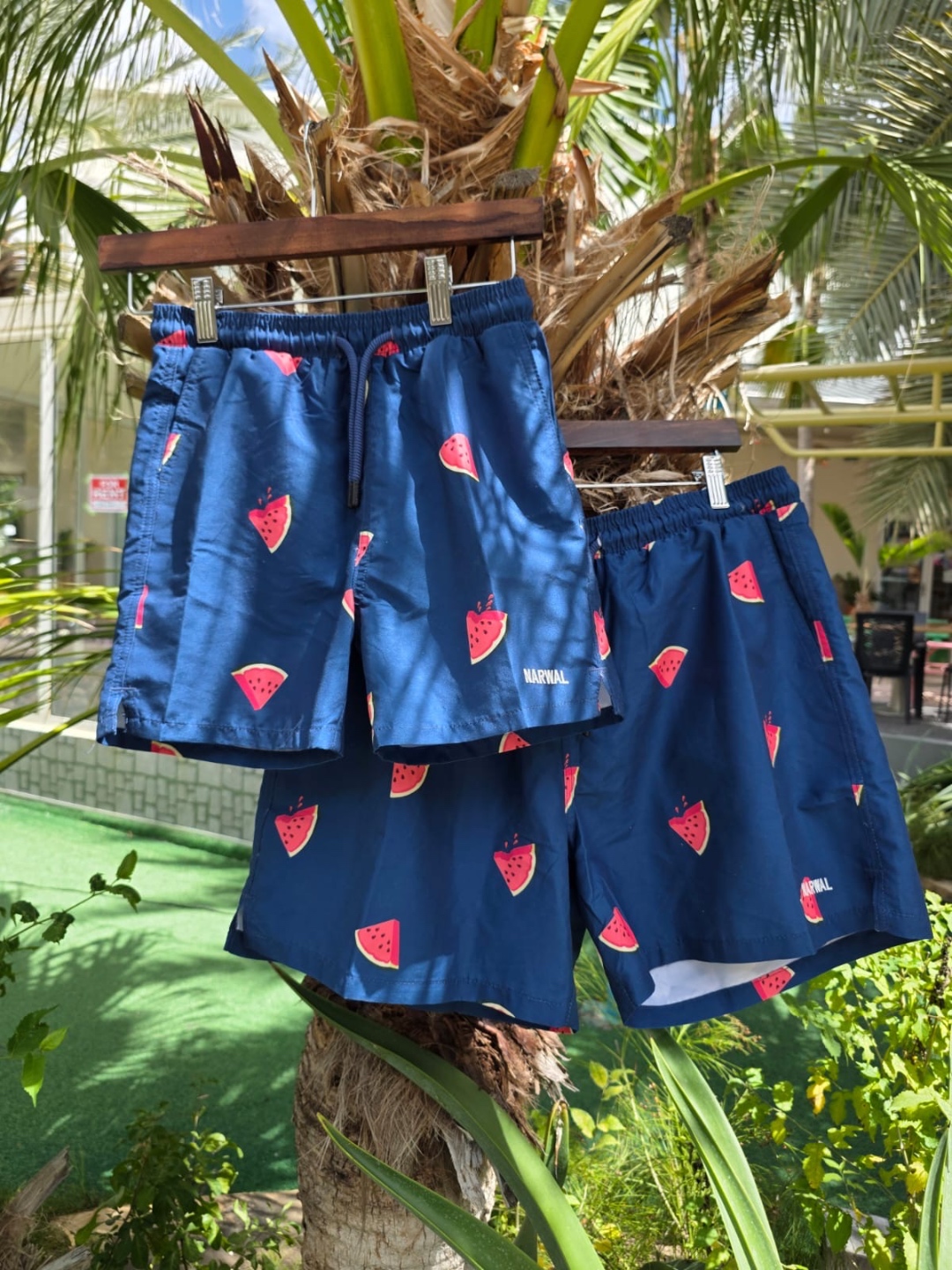 Narwal banana print swim shorts grey — single shot at Eden Mall